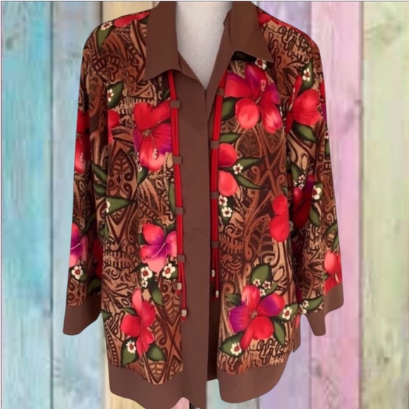 Maggie Sweet Tops - Maggie Sweet Brown Open Style Floral Print Top